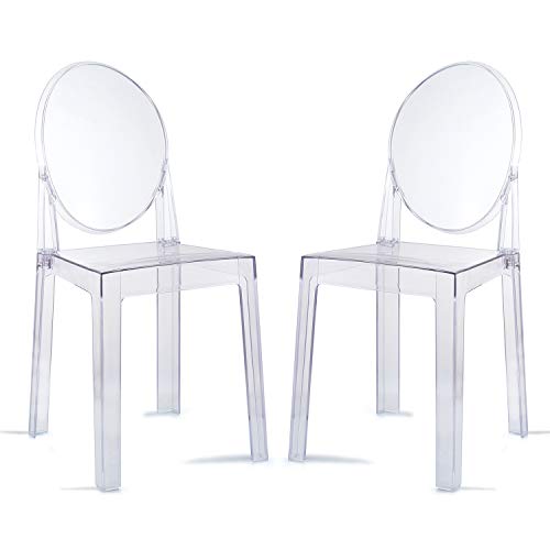 Silla Ghost 2PCS Sillas de comedor Silla de tocador de maquillaje transparente, Silla auxiliar de comedor Ghost Style, Silla moderna - Desmontable y apilable (transparente, 2 piezas)