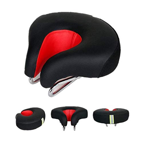 Sillín, sin Nariz Suave cómoda del cojín Amortiguador de la Forma Bicicletas Ciclismo Ancha ergonómica Silla Cojín de ratón para Bicicletas de montaña y Bicicletas de Paseo Negro y Rojo