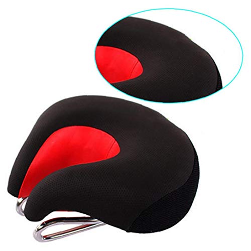 Sillín, sin Nariz Suave cómoda del cojín Amortiguador de la Forma Bicicletas Ciclismo Ancha ergonómica Silla Cojín de ratón para Bicicletas de montaña y Bicicletas de Paseo Negro y Rojo