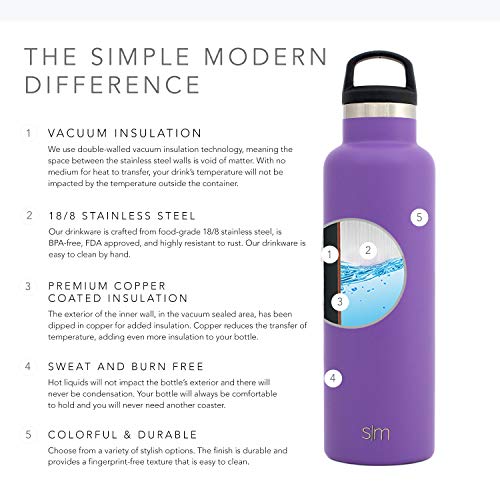 Simple Modern Ascent 500mL Botella de Agua de Acero Inoxidable con Tapa de Asa, Botella Termica con Boca Estrecha, Aislada al Vacío, Doble Pared, Termo sin BPA para Deporte o Viaje, Prueba de Fugas