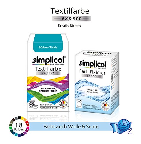 Simplicol Expert + fijador del Color Paquete de Kombi Fabric Dye: Tinte de Coloración para Textiles: Lavado a Mano o Lavadora - Turquesa