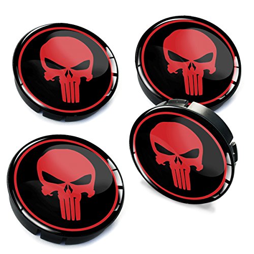 SkinoEu® 4 x 60mm Universal Tapas de Rueda de Centro Craneo Skull Punisher Tapacubos para Llantas Coche C 3