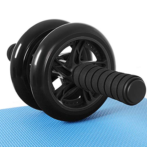 SONGMICS AB Roller AB Wheel, Máquina de Rodillos Abdominales, con Rodillera Antideslizante Extra Gruesa, Negra SPU75BK