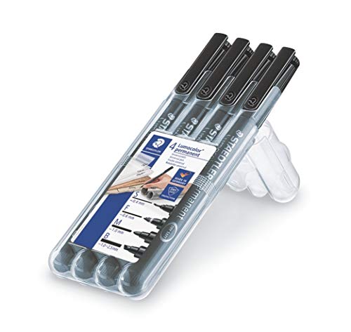 STAEDTLER Lumocolor 31-9WP4GS - Rotuladores Permanentes de Color Negro, Estuche con 4 Unidades de Distinto Grosor