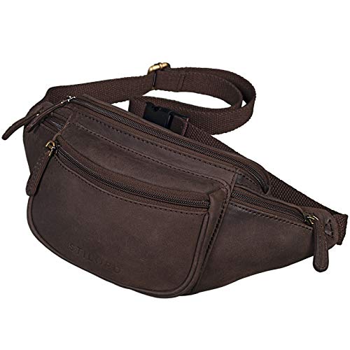 STILORD 'Eliah' Riñonera o Bolsa de Cuero Vintage Bolso de Cintura Cadera o cinturón para Hombre y Mujer para Deportes Running Fiestas Ocio o Aire Libre, Color:marrón Oscuro - Opaco