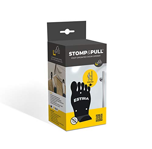 STOMP & PULL Abrepuertas Manos Libres, Sin Contacto, Higiénico, Fácil Instalación, Funciona con el Pie, Forma Dedos Pie, Acero Pintado Negro