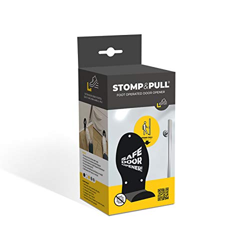 STOMP & PULL Abrepuertas Manos Libres, Sin Contacto, Higiénico, Instalación Fácil, Funciona con el Pie, Forma Suela Zapato, Acero Pintado Amarillo