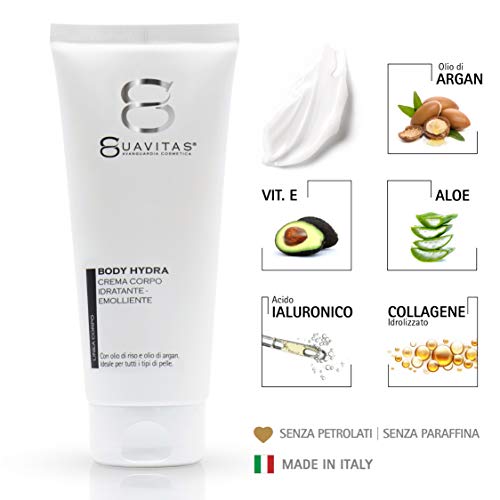 Suavitas Body Hydra - Crema Cuerpo Hidratante y Emoliente de Absorción Rápida, Antiedad, con Ácido Hialurónico, Colágeno, Aloe, Aceite de Argan y Arroz, Arginina - 150 ml