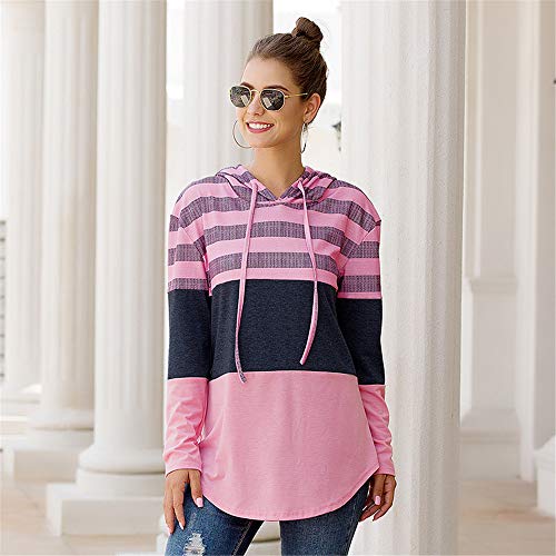 Sudadera con Capucha A Rayas para Mujer Otoño/Invierno Camiseta Suelta De Manga Larga Camiseta Deportiva Informal Estampada