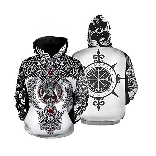 Sudadera Vikinga Sudaderas con Capucha de Tatuaje de Manga Larga con Capucha de Dragón 3D para Hombres