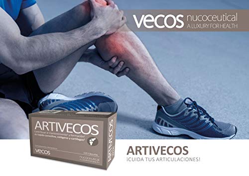 Suplemento Artivecos para el cuidado de huesos y articulaciones – Formula completa con colágeno, ácido hialurónico, glucosamina, condroitina, MSM, manganeso, aloe vera y vitamina C – 120 cápsulas