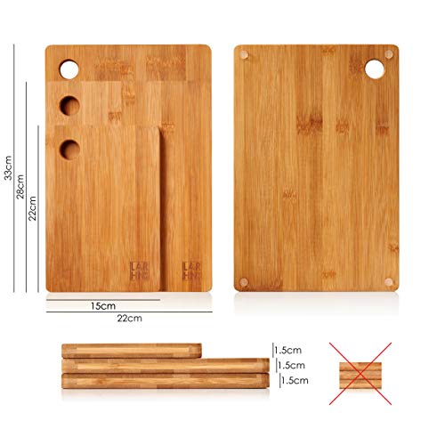 Tablas De Cortar Cocina en Madera Premium Extra-Gruesas - Juego de 3 Piezas en Madera de Bambú Para Picar - Certificación FSC y LFGB - Ideal Para Carnes, Verduras, Queso y Pan