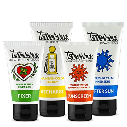 Tattoolicious COMPLETE COMBO - FIXER 75ml + RECHARGE 100 ml + SUNSCREEN 50+ SPF 75 ml + AFTER SUN 100 ml