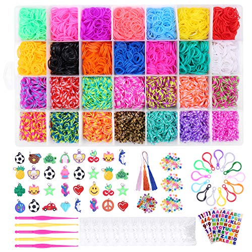 Tintec Gomitas para Hacer Pulseras, 10000Pcs Gomitas Elásticas Plásticas de 28 Colores para Tejer Bandas de Goma de Juguete para Niñas Anillos Collares de Bricolaje Manualidad Niña