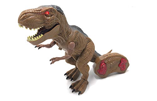 Tiranosaurio Rex Dinosaurio Teledirigido RC Muy Realista! (Movimiento, Luz, Sonido y Humo) con Mando Radio Control Remoto para Niños | T Rex Robot Dinosaurios Juguetes Interactivo (Pequeño)