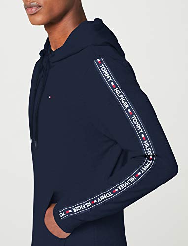 Tommy Hilfiger Logo Tape Hoody Sudadera con Capucha y Cinta Distintiva, Azul (Navy Blazer), Large para Hombre