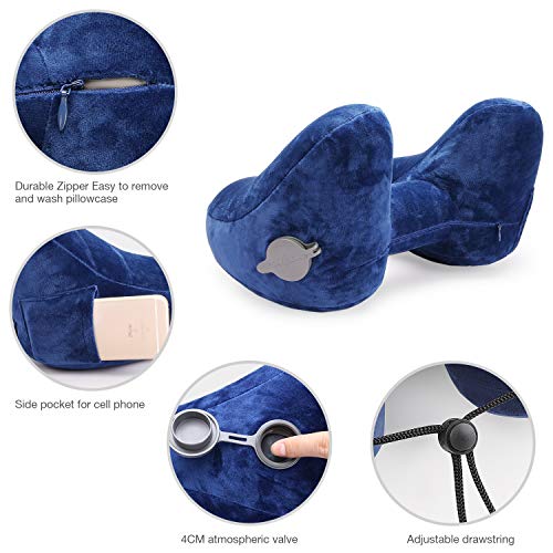 Trayousin Trayousin Almohada Viaje Hinchable, Almohada Cuello con Capucha Forma H Soporte Confort Cervical, Almohada de Viaje Portátil para Avión Coche Tren Oficina