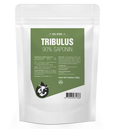 TRIBULUS FUERTE 90% | 250 tabletas en una porción diaria de 2000 mg | paquete XL a granel | vegano | alta dosis | contenido de saponina 90% | extracto puro de Tribulus Terrestris