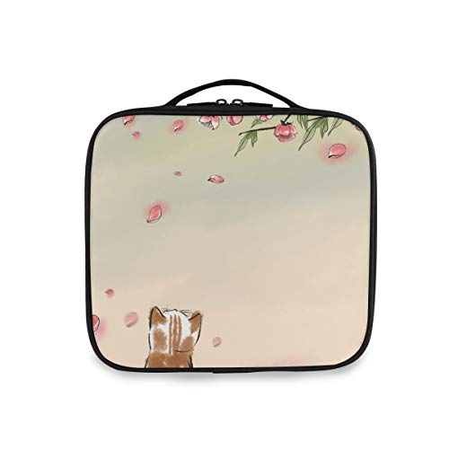 Triste Rosa Rosa Gato Gatito Bolsa de Maquillaje Organizador de Cosméticos Portátil Estuche Mochila con Divisor Ajustable para Mujeres Niñas