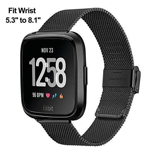 TRUMiRR Compatible con Fitbit Versa/Versa 2 Mujer Hombre Correa de Reloj, Correa de Acero Inoxidable sólida Correa de Metal con Cierre rapido para Fitbit Versa/Versa Lite/Versa Special Edition