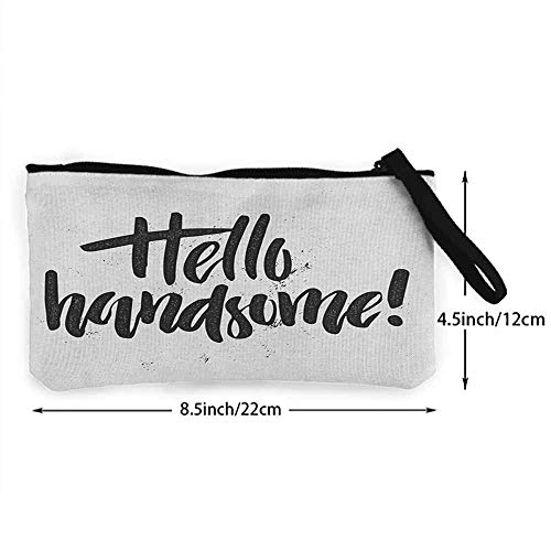 TTmom Carteras de Mujer,Monedero,Hello Hipster Calligraphic Inscription of a Slogan for Valentines Day with Grunge Look Wallet Coin Purses Clutch W 8.5" x L 4.5" Black White