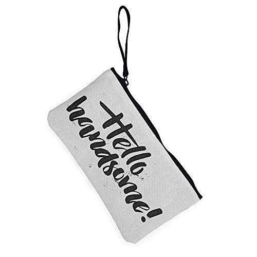 TTmom Carteras de Mujer,Monedero,Hello Hipster Calligraphic Inscription of a Slogan for Valentines Day with Grunge Look Wallet Coin Purses Clutch W 8.5" x L 4.5" Black White