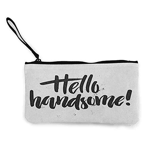 TTmom Carteras de Mujer,Monedero,Hello Hipster Calligraphic Inscription of a Slogan for Valentines Day with Grunge Look Wallet Coin Purses Clutch W 8.5" x L 4.5" Black White