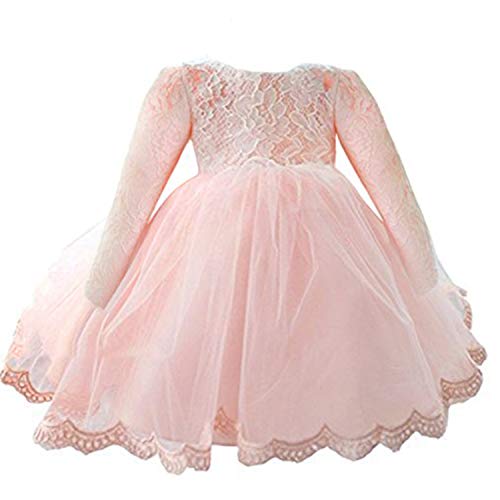 TTYAOVO Vestido de Tul de Manga Larga de la Boda de la Dama de Honor de la Princesa de Las Muchachas del Bebé 4-5 Años Rosado