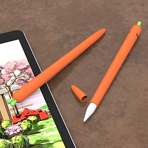 UKCOCO Funda de Lápiz Óptico con Forma de Zanahoria - Compatible con Apple Pencil 2 Funda Pantalla Táctil Funda de Lápiz Funda Protectora de Silicona Antideslizantea (Naranja)