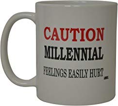 UUGOD Funny Coffee Mug Caution Millennial Feelings Easily Hurt Political Novelty Cup Great Gift Idea For Republicans or Conservatives