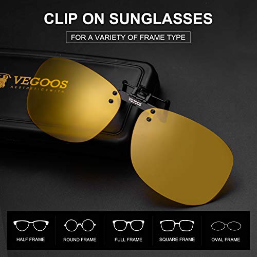 vegoos Gafas de Sol de Clip para unisex en Flip Up Lente polarizada sin Marco Rectangle Lens Clip de Gafas de Sol para Myopia Glasses