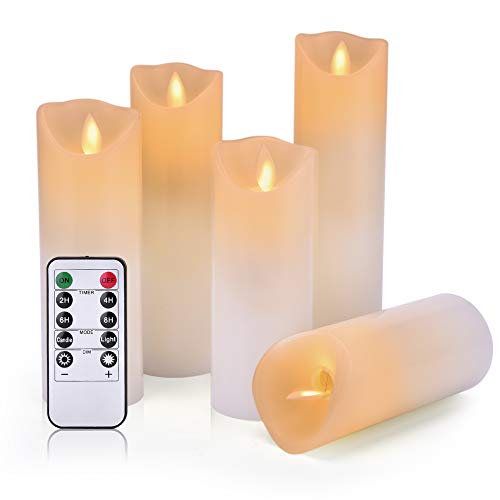 Velas sin Flama- Parpadeo sin Flama conjunto Velas Decorativas-Velas sin Flama: 5.5",6", 6.5",7"y 8" clásico Pilar cera real con movimiento Flame & LED 10 teclas de control remoto-2/4/6/8 horas Timer