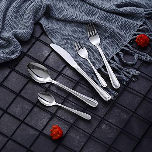 Velaze Juego de Cubiertos Set 30 Piezas de Acero Inoxidable 18/10 Vajilla para 6 Personas, 6 Cuchillo de Mesa, 6 Tenedor, 6 Cuchara, 6 Tenedor Postre, 6 Cucharas de té - Plata (F30)