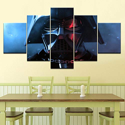 VENDISART,Impresiones sobre Lienzo,Modular Decoración De Pared Póster,5 Piezas Cuadro,Máscara De Star Wars Darth Vader,con Marco,Talla:200cm×100cm