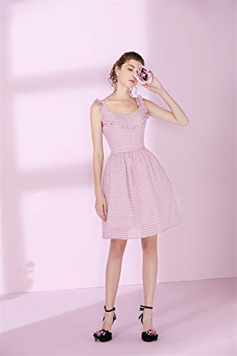 Vestidos casuales diarias Vestido de falda de señora Suspender Falda de una línea de rayas rosadas for mujer Temperamento de cintura alta Ruffle Gentle Wind Princess Dress Para primavera y verano otoñ