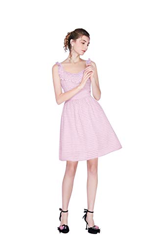 Vestidos casuales diarias Vestido de falda de señora Suspender Falda de una línea de rayas rosadas for mujer Temperamento de cintura alta Ruffle Gentle Wind Princess Dress Para primavera y verano otoñ