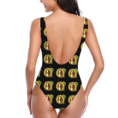 VFBGF Traje de baño para Mujer Traje de baño de una Pieza Traje de baño para Playa Ferret Sunflower Womens Classic Siamese Swimsuit Triangle Bath Suit