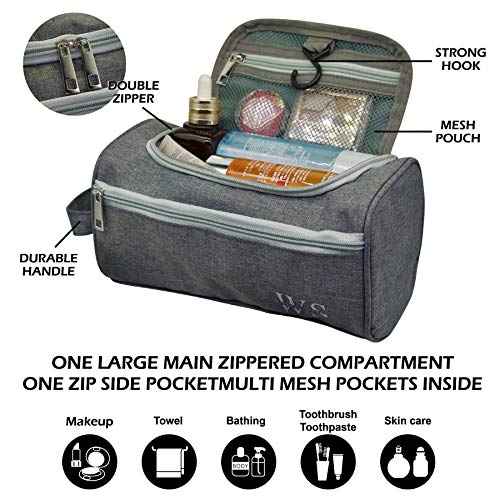 Viajes Lavado de Bolsa Neceser Colgante Gancho Dopp Kit Salud Bolsa Organizador Viajes para baño Ducha Aseo Unisex Accesorios de Afeitar (Gris)