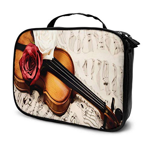 Viejas Notas Musicales de violín y Tres Rosas 401354107 Bolsas de Maquillaje Grandes de Viaje Bolsa de cosméticos Funda de Maquillaje para niños pequeños Bolsa Impresa multifunción para muje