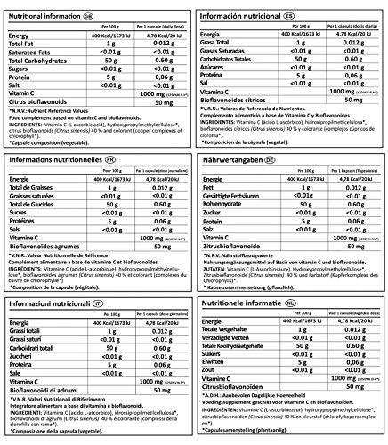 VITAMINA C DOSIS ALTA 1000mg + Bioflavonoides - Vit C Pura Natural Reduce el Cansancio y la Fatiga, Contribuye al Funcionamiento del Sistema Inmunológico - Vegano 180 Cápsulas N2 Natural Nutrition