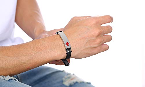 VNOX Nombre de Acero Inoxidable ID de Alerta Médica de Ice Pulsera Ajustable Pulsera de Emergencia Sos para Hombres Mujeres,Type 1 Diabetes Grabada