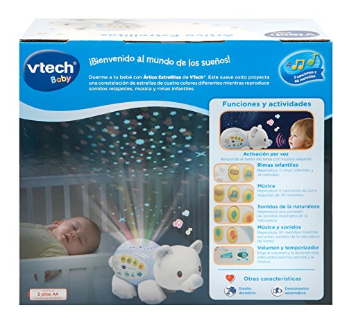 VTech Baby - Ártico estrellitas, Proyector de bebe con música relajante para ayudarle a dormir, historias, sonidos de la naturaleza, rimas infantiles y canciones de cuna, temporizador (80-506922)