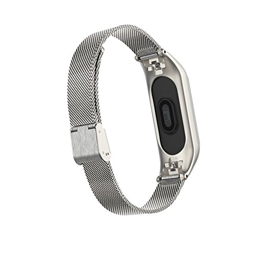 Wanfei Pulsera Xiaomi Mi Band 3 Correa, Band 3 Correa de Metal Pulseras de Repuesto Correa de Recambio Brazalete Extensibles para Xiaomi Mi Band 3 (No Sensor/No Host) (Plata)