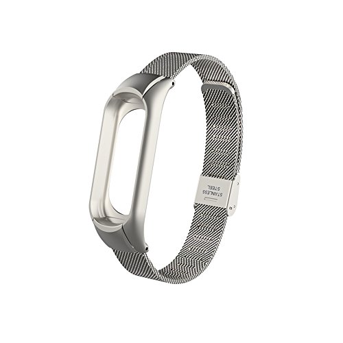 Wanfei Pulsera Xiaomi Mi Band 3 Correa, Band 3 Correa de Metal Pulseras de Repuesto Correa de Recambio Brazalete Extensibles para Xiaomi Mi Band 3 (No Sensor/No Host) (Plata)