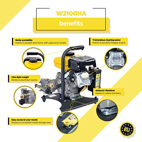 WASPPER ✦ Hidrolimpiadora de Motor de Gasolina 2100 PSI ✦ 98cc con Potencia de Alta presión Jet Hidrolimpiadora Profesional W2100HA portátil Limpiadora para Autos y Patios