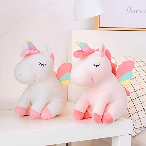 WENTS Peluche de Unicornio Juguete Peluche de Unicornio Cojines de Peluche del Sofá y Cama Juguete Regalo de Cumpleaños para Niños Blanco y Rosa