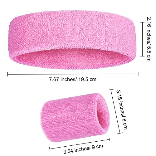 WILLBOND Juego de 3 Piezas de Muñequeras, Incluye Diadema Deportiva y Muñequera de Pulsera de Algodón de Rayas Banda de Sudor para Atléticos Hombres y Mujeres (Rosa)