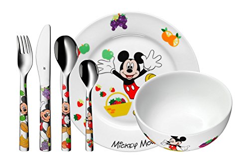 WMF Disney Mickey Mouse - Vajilla para niños 6 piezas, incluye plato, cuenco y cubertería (tenedor, cuchillo de mesa, cuchara y cuchara pequeña) (WMF Kids infantil)