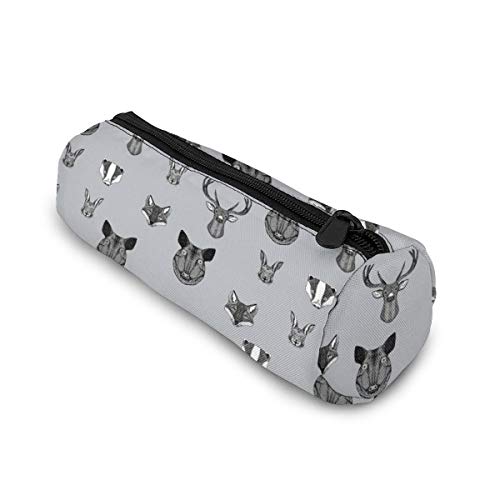 Woodland Animals Badger Fox Rabbit jabalí, ciervo, ciervo, Buck Doe, estuche gris con cremallera, bolsa para bolígrafos, papelería para estudiantes pequeños viajes, cosméticos, neceser de maquillaje