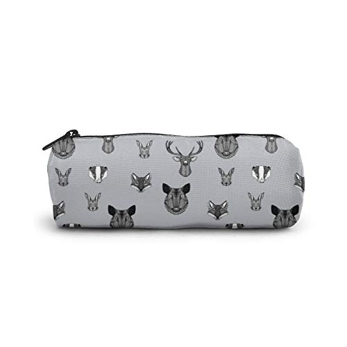 Woodland Animals Badger Fox Rabbit jabalí, ciervo, ciervo, Buck Doe, estuche gris con cremallera, bolsa para bolígrafos, papelería para estudiantes pequeños viajes, cosméticos, neceser de maquillaje